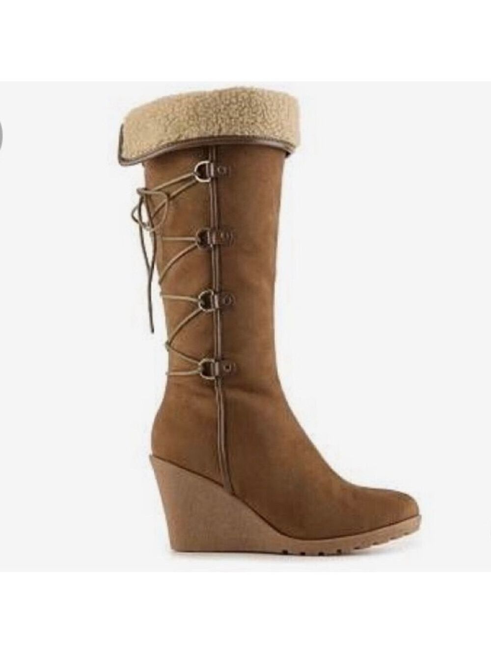 Light Brown Lace Up Zipper Wedge Boots - Picture 3 of 15